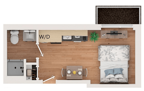 Floor plan for studio, 1 bath, 283 sqft